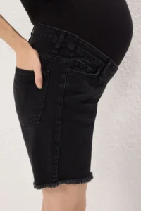 TRENDYOLMiLLA Black Abdomen Paneled Maternity Denim Shorts - Image 2