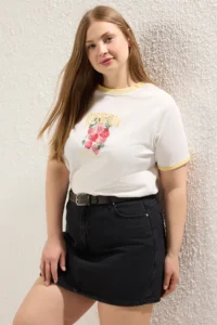 Trendyol Curve Black High Waist Wide Leg 100% Cotton Non-Stretch Plus Size Shorts Skirt - Image 2