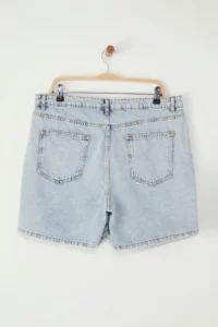 Trendyol Curve Light Blue High Waist Wide Leg 100% Cotton Non-Stretch Plus Size Shorts Skirt - Image 14