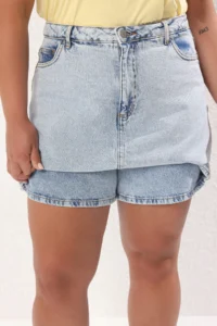 Trendyol Curve Light Blue High Waist Wide Leg 100% Cotton Non-Stretch Plus Size Shorts Skirt - Image 8