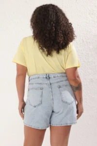 Trendyol Curve Light Blue High Waist Wide Leg 100% Cotton Non-Stretch Plus Size Shorts Skirt - Image 9