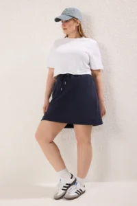 Trendyol Curve Navy Blue Inside OF shorts Knitting Plus Size Skirt