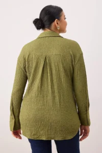Trendyol Curve Khaki Regular Fit Shirt Collar textured Material Knitting Flexible Plus Size Shirt - Image 4