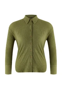 Trendyol Curve Khaki Regular Fit Shirt Collar textured Material Knitting Flexible Plus Size Shirt - Image 5