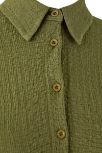 Trendyol Curve Khaki Regular Fit Shirt Collar textured Material Knitting Flexible Plus Size Shirt - Image 6