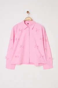 Trendyol Curve Pink with bow Weaving Plus Size Shirt - Image 5