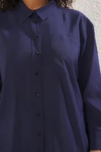 Trendyol Curve More Sustainable Navy Blue Modal Soft Touch Weaving Plus Size Shirt - Image 4