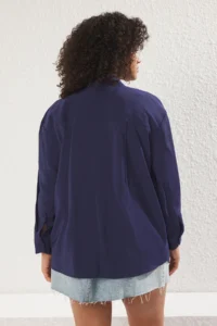 Trendyol Curve More Sustainable Navy Blue Modal Soft Touch Weaving Plus Size Shirt - Image 5