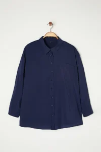 Trendyol Curve More Sustainable Navy Blue Modal Soft Touch Weaving Plus Size Shirt - Image 6