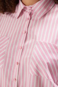 Trendyol Curve Pink Striped double pocket Weaving Plus Size Shirt - Image 4