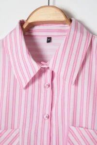 Trendyol Curve Pink Striped double pocket Weaving Plus Size Shirt - Image 8
