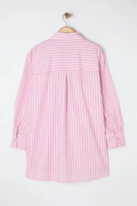 Trendyol Curve Pink Striped double pocket Weaving Plus Size Shirt - Image 9