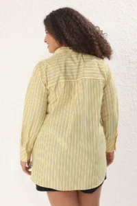Trendyol Curve Yellow Striped double pocket Weaving Plus Size Shirt - Image 4