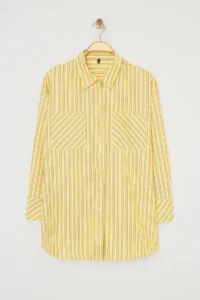 Trendyol Curve Yellow Striped double pocket Weaving Plus Size Shirt - Image 5