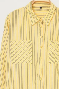 Trendyol Curve Yellow Striped double pocket Weaving Plus Size Shirt - Image 6