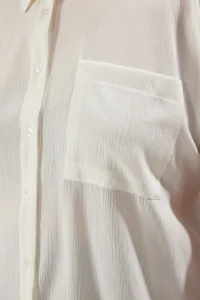 Trendyol Curve White Short Sleeve with pocket textured seersucker Weaving Fabric Plus Size Shirt - Image 4