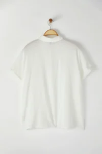 Trendyol Curve White Short Sleeve with pocket textured seersucker Weaving Fabric Plus Size Shirt - Image 8