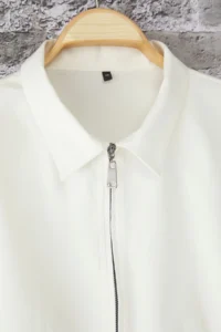 Trendyol Curve Ecru Short Sleeve Fonksiyonel Zippered Weaving Plus Size Shirt - Image 6