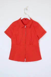 Trendyol Curve Rejection Short Sleeve Fonksiyonel Zippered Weaving Plus Size Shirt