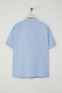 Trendyol Curve Mavi Short Sleeve Stone Weaving Plus Size Shirt - Image 8