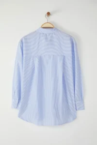 Trendyol Curve Mavi Striped Heart Embroidered Weaving Plus Size Shirt - Image 7