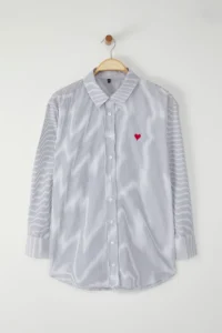 Trendyol Curve White Striped Heart Embroidered Weaving Plus Size Shirt - Image 5
