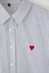 Trendyol Curve White Striped Heart Embroidered Weaving Plus Size Shirt - Image 6