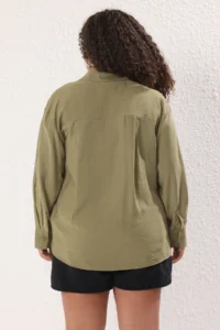 Trendyol Curve More Sustainable Khaki Modal Soft Touch Weaving Plus Size Shirt - Image 4