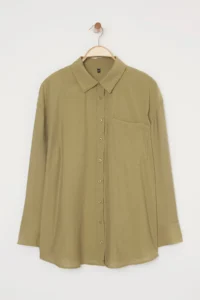 Trendyol Curve More Sustainable Khaki Modal Soft Touch Weaving Plus Size Shirt - Image 5