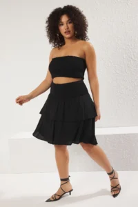Trendyol Curve Black Gipelli/Flexible Belli Ruffled Skirt Plus Size Skirt - Image 2