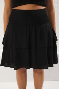 Trendyol Curve Black Gipelli/Flexible Belli Ruffled Skirt Plus Size Skirt - Image 3