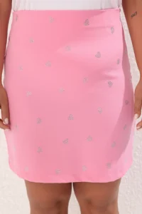 Trendyol Curve Pink Heart Patterned Stoned Mini Weaving Plus Size Skirt - Image 3