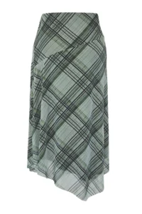 Trendyol Curve Khaki Plaid Patterned Tulle Lace Detailed Flexible Knitting Plus Size Skirt - Image 10