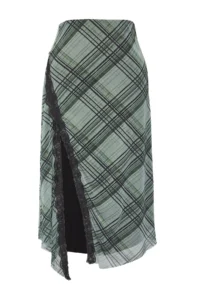 Trendyol Curve Khaki Plaid Patterned Tulle Lace Detailed Flexible Knitting Plus Size Skirt - Image 7