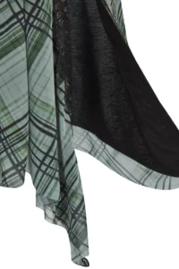 Trendyol Curve Khaki Plaid Patterned Tulle Lace Detailed Flexible Knitting Plus Size Skirt - Image 9