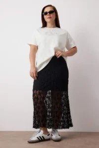 Trendyol Curve Black Lace A-line Mini Lined Plus Size Skirt