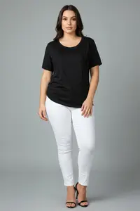 Trendyol Curve Black Regular Fit Tie Back Detailed Knitting Plus Size T-Shirt - Image 6
