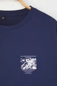Trendyol Curve Navy Blue Oversized Fit 100% Cotton Front and Back Printed Knitting Plus Size T-Shirt - Image 6