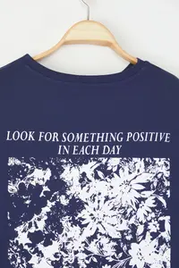 Trendyol Curve Navy Blue Oversized Fit 100% Cotton Front and Back Printed Knitting Plus Size T-Shirt - Image 8