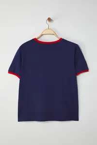 Trendyol Curve Navy Blue Crew Neck Printed Knitting Plus Size T-Shirt - Image 8