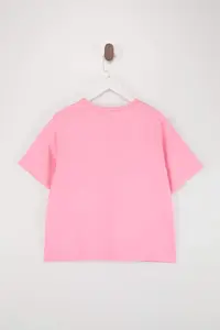 Trendyol Curve Pink Crew Neck Kelebek Printed Crop Knitting Plus Size T-Shirt - Image 3