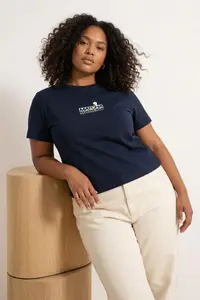 Trendyol Curve Navy Blue Regular Fit Matcha Printed Plus Size T-Shirt - Image 2