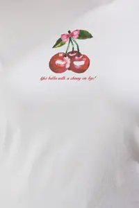 Trendyol Curve White Regular Fit Cherry Printed Plus Size T-Shirt - Image 4