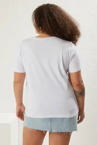 Trendyol Curve White Regular Fit Cherry Printed Plus Size T-Shirt - Image 5