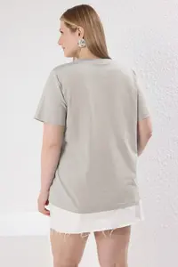 Trendyol Curve Relaxed Fit 100% Cotton Knitting Plus Size T-Shirt with Stone Collar - Image 5