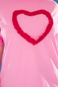 Trendyol Curve Pink Front Frilly Heart Detailed Relaxed Fit Plus Size T-Shirt - Image 4