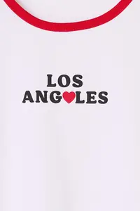 Trendyol Curve White Crew Neck Basic Fit Los Angeles  Printed 100% Cotton Plus Size Knitting Tshirt - Image 7