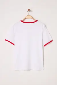 Trendyol Curve White Crew Neck Basic Fit Los Angeles  Printed 100% Cotton Plus Size Knitting Tshirt - Image 8