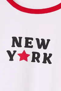Trendyol Curve White Crew Neck Basic Fit New York Printed 100% Cotton Plus Size Knitting Tshirt - Image 7