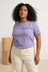 Trendyol Curve Lilac Loose Fit with pocket Fiyonk Detailed Plus Size T-Shirt - Image 2